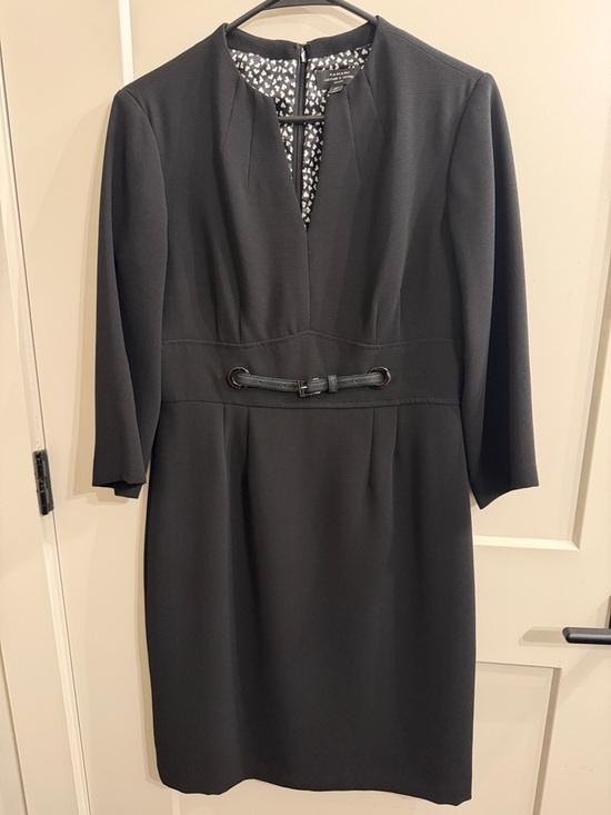 Tahari Arthur S Levine Dresses & Skirts - Tailored Black Midi Dress with Belt Accent